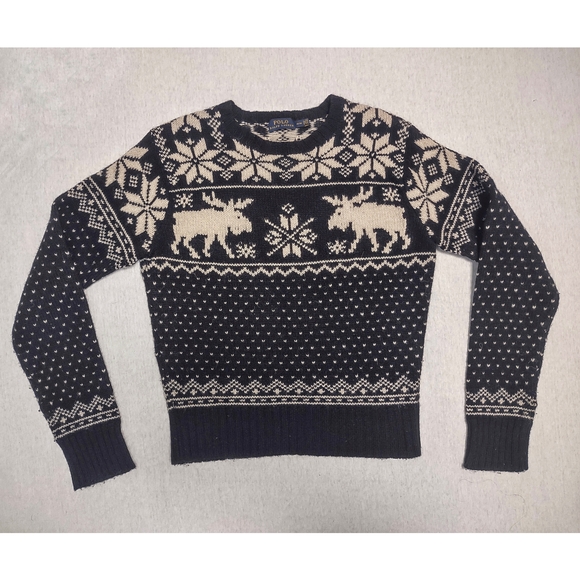 RARE Vintage Ralph Lauren Moose Nordic Pullover Men's Sweater| Medium| Black - Picture 6 of 10